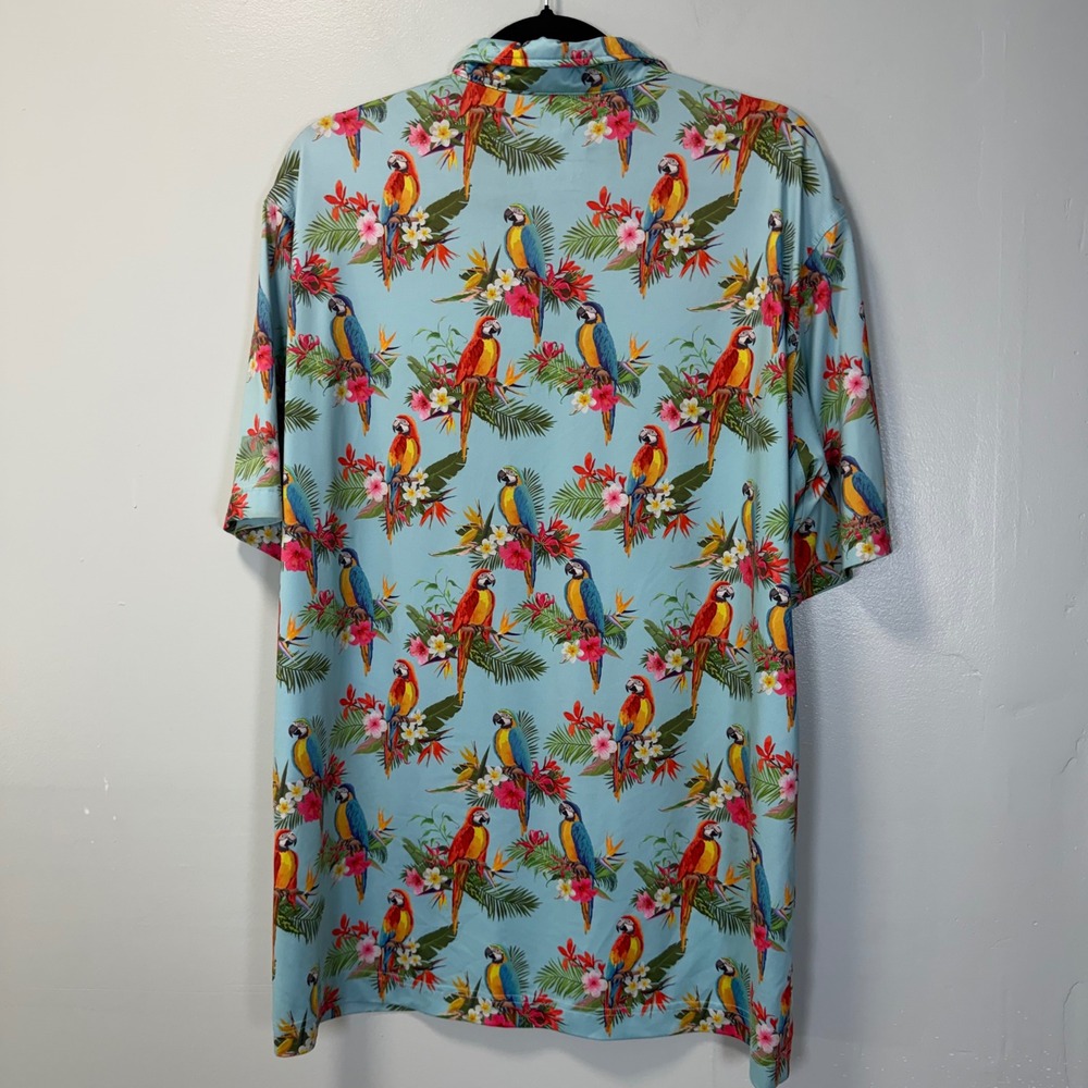 Waggle Golf Polo Shirt Mens XL Blue Parrot Tropical Floral Short Sleeve - Picture 5 of 6